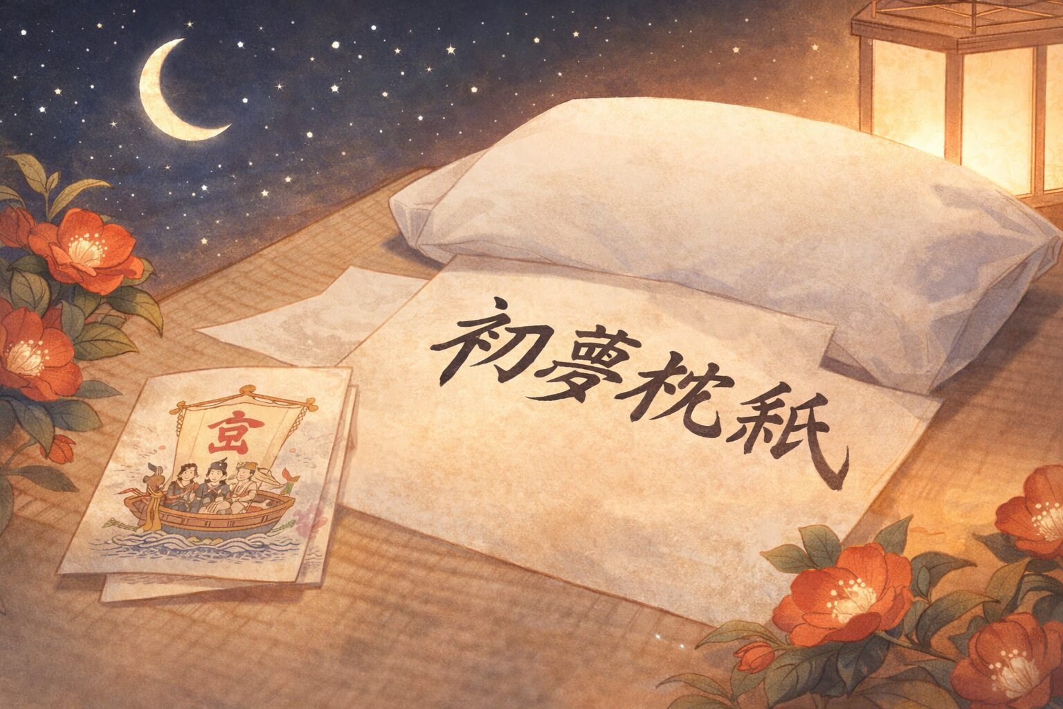 初夢枕紙と宝船のイラスト。やさしく眠るためのお正月のならわし