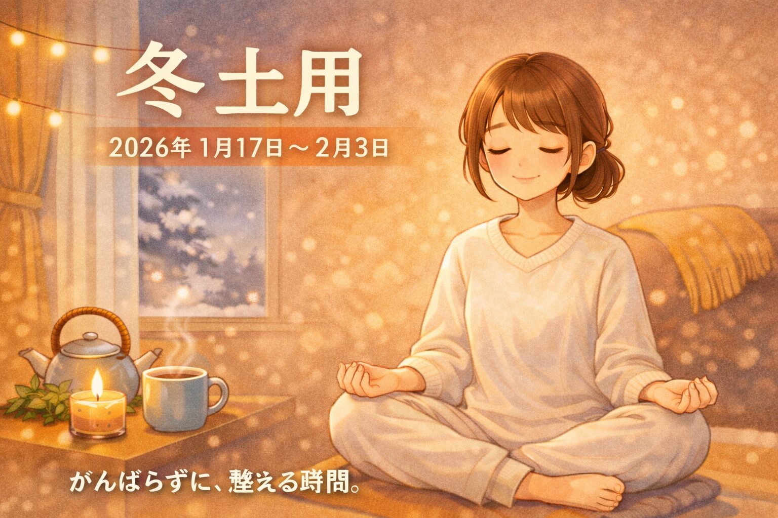 冬土用に瞑想で心と体を整える女性のイラスト